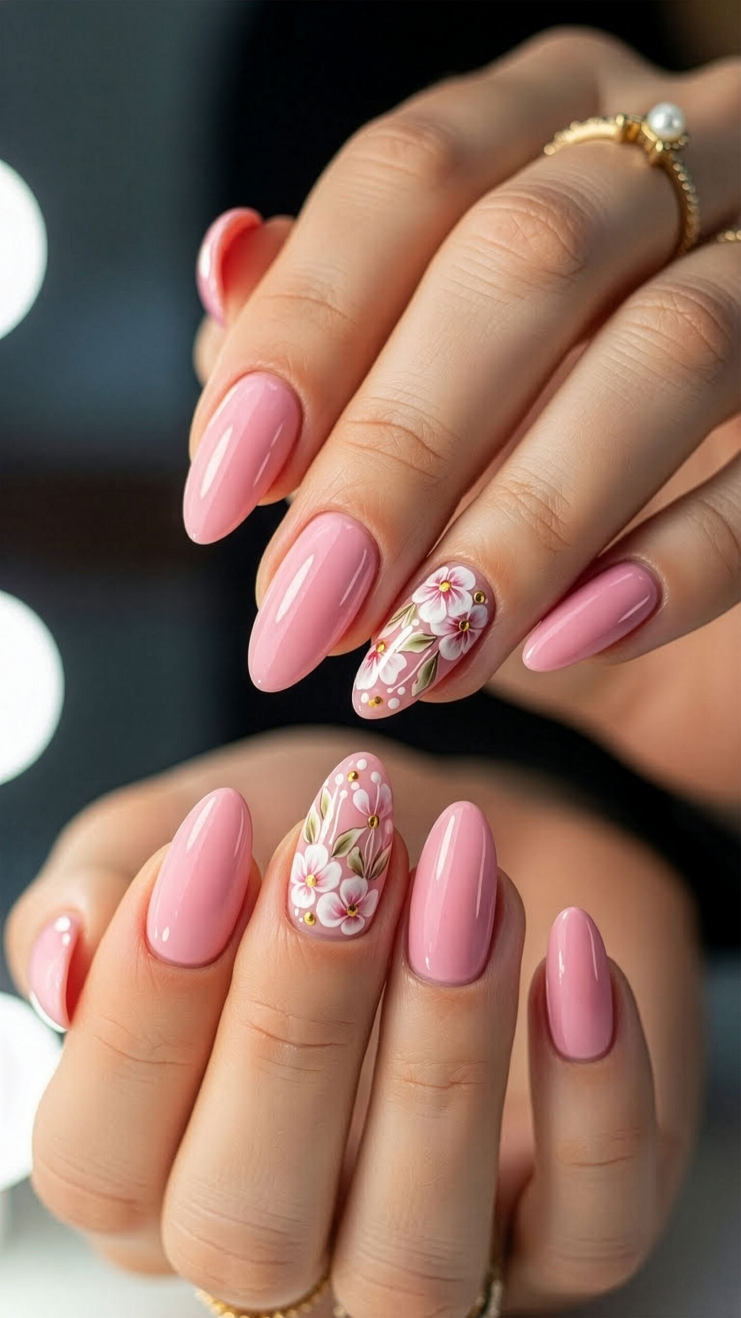 elegant-pink-almond-nails-with-delicate-floral-art